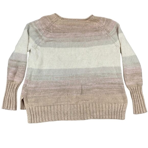 Chaps Women's Cable Knit Sweater M Beige Striped Cotton Blend - Picture 2 of 12